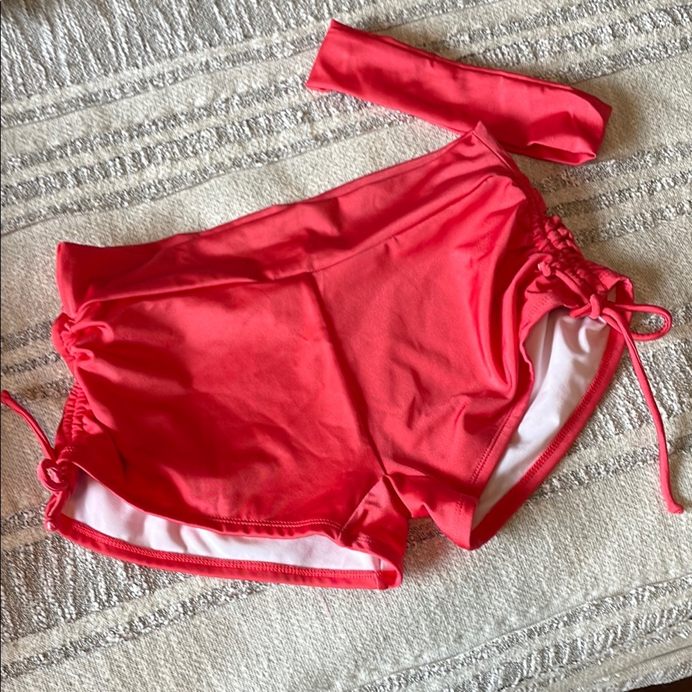 VENUS Coral Bikini Bottoms with Matching Headband NWOT